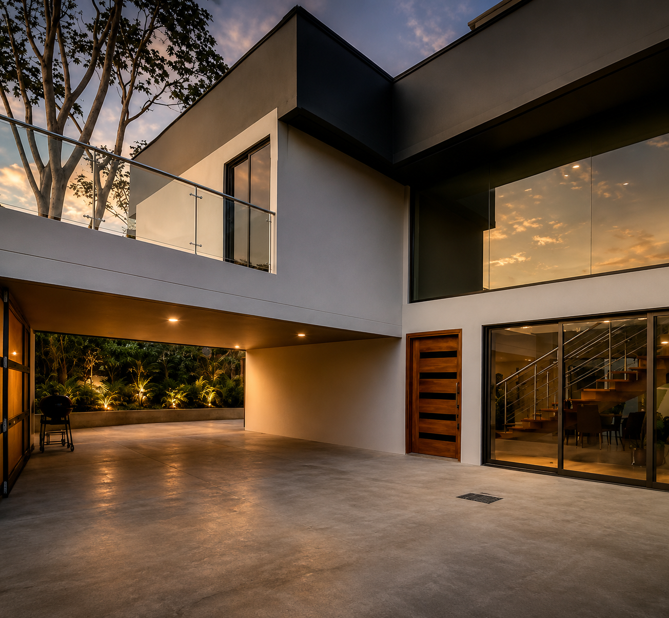 Fachada de Villa Renacer al atardecer